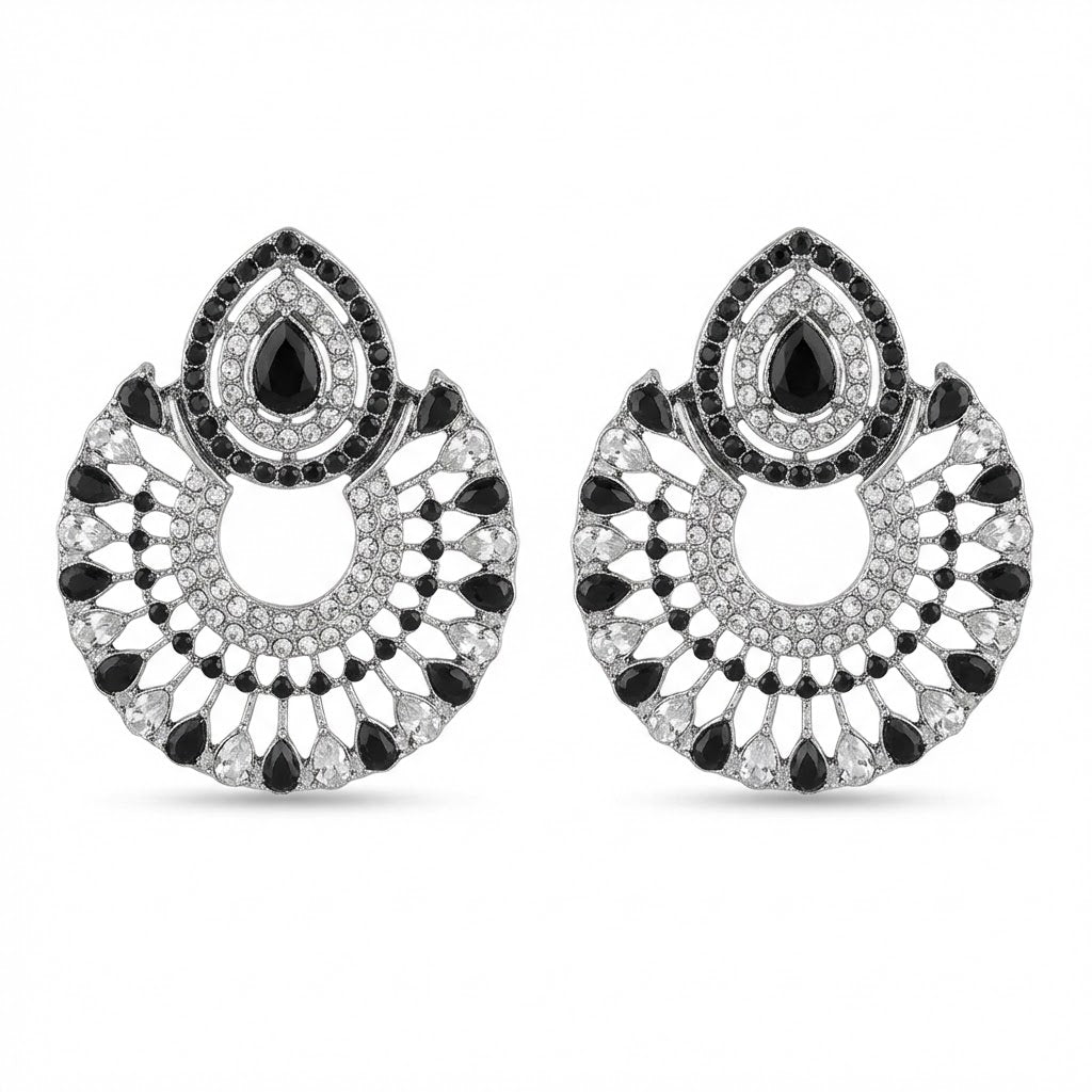 Silver Moon Drop Stud Earrings