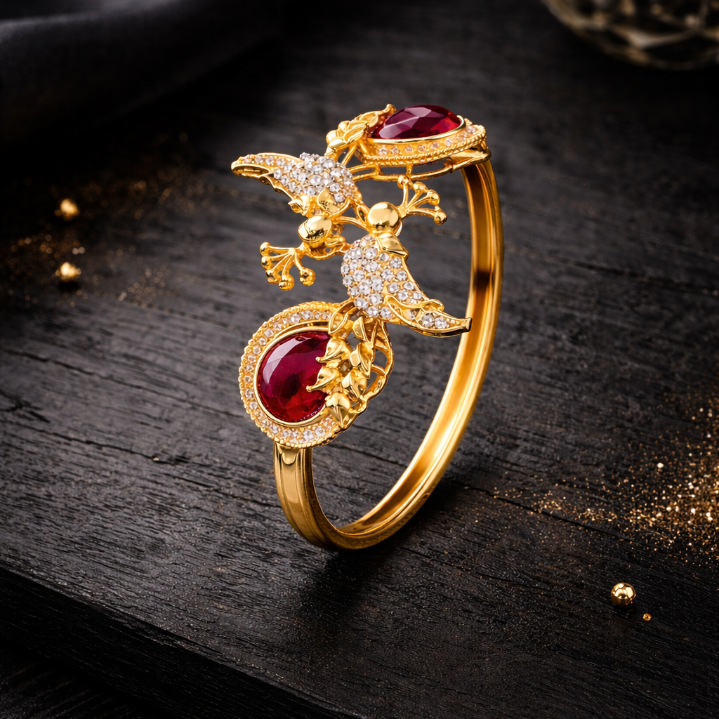 Scarlet Bird Cuff Bangle - Gold Plated Openable Design