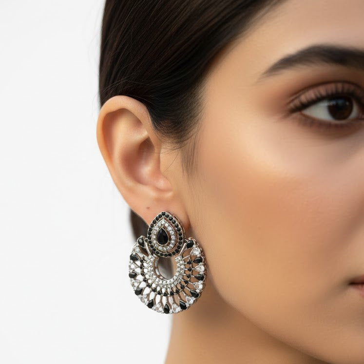 Silver Moon Drop Stud Earrings