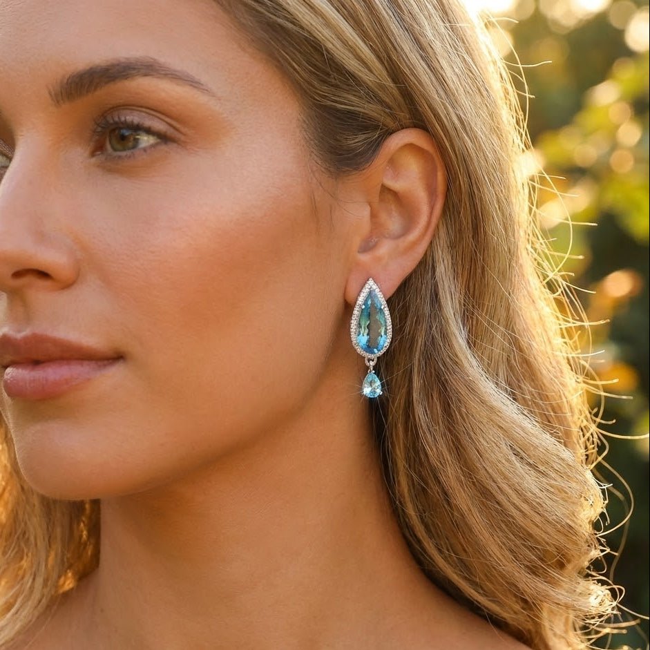 Oval Diamond Earrings - Silver Plated Jarao Stone Jewelry
