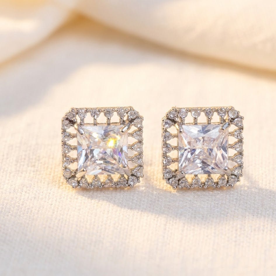 Vintage Bloom AD Studs - Oxidized Jarao Stone Earrings