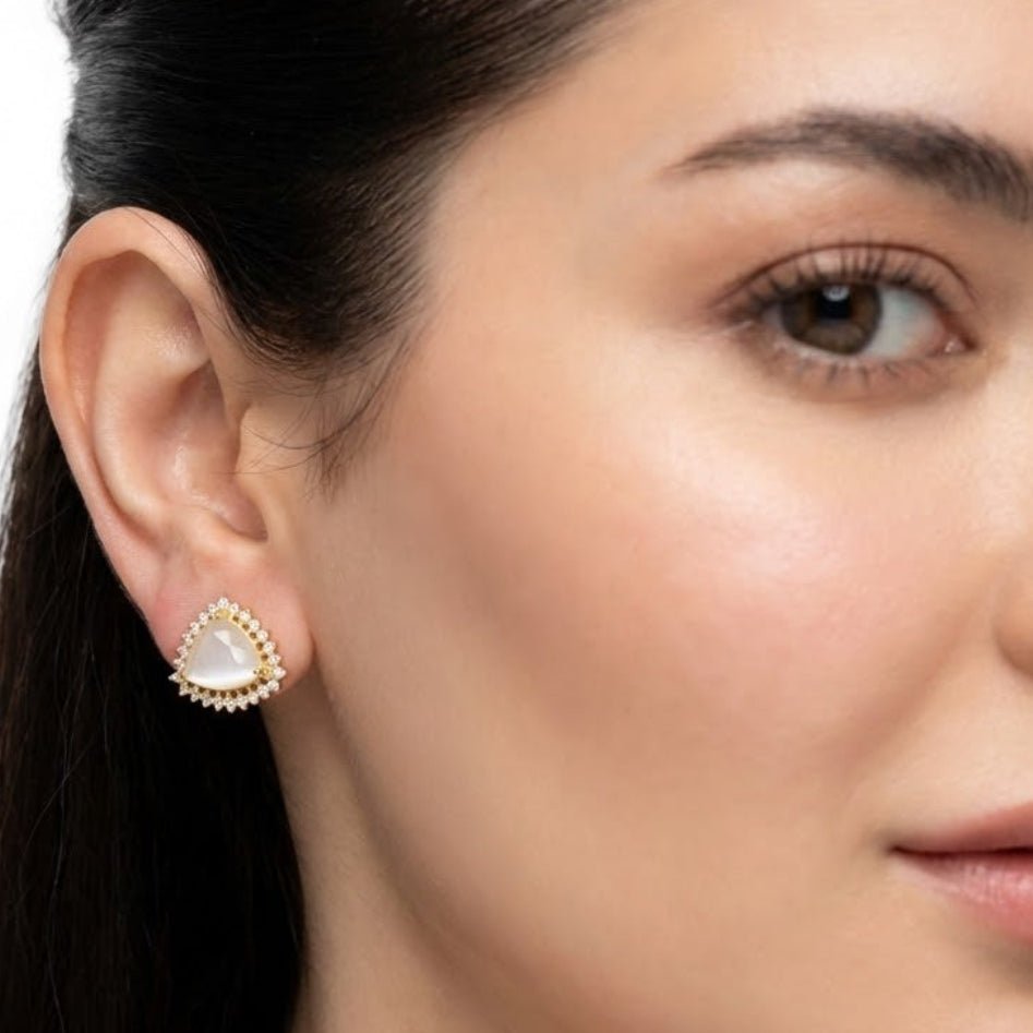 Jarao Stone AD Stud Earrings - Gold & Silver Plated