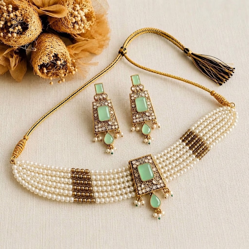 Statement Lilac Tribal Chokker & Earing