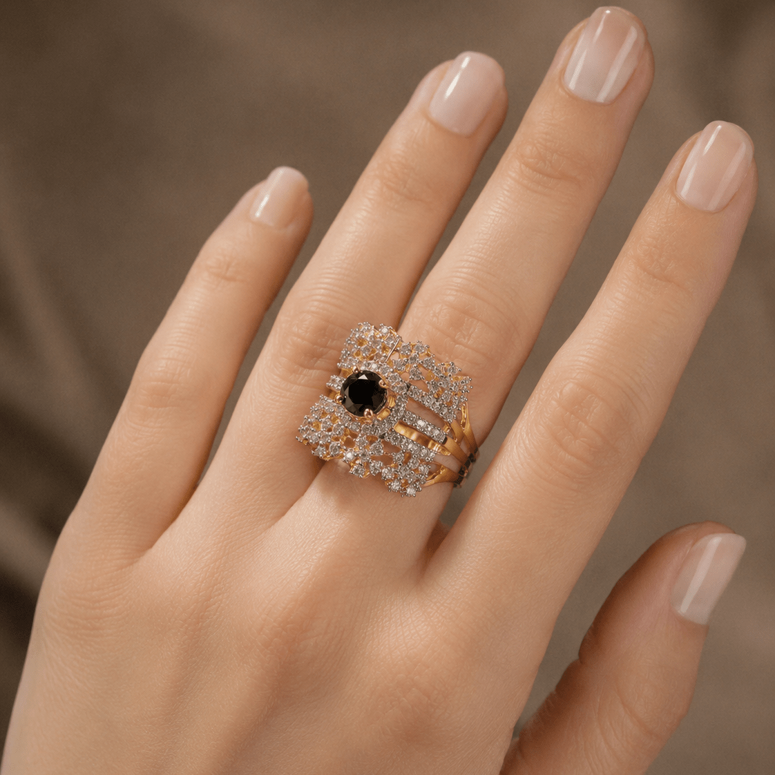 Handcrafted 22k Gold Statement Midnight Lattice Ring