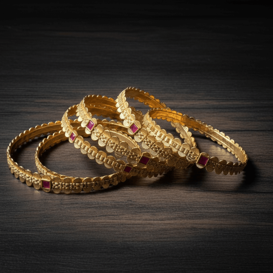 The Rajwari Ruby Bloom Kada Set (Set of Six)