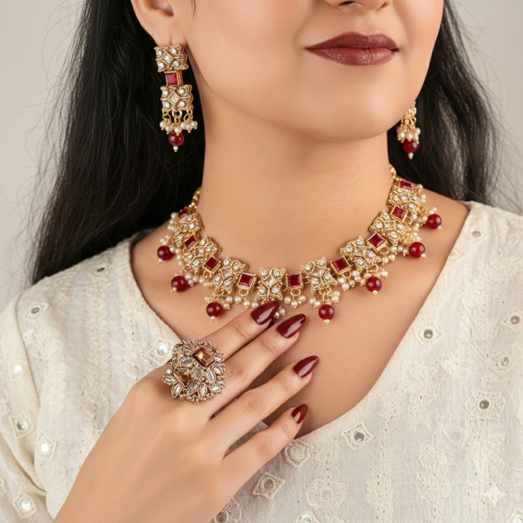 Gemstones & Zircones Antique Necklace Set