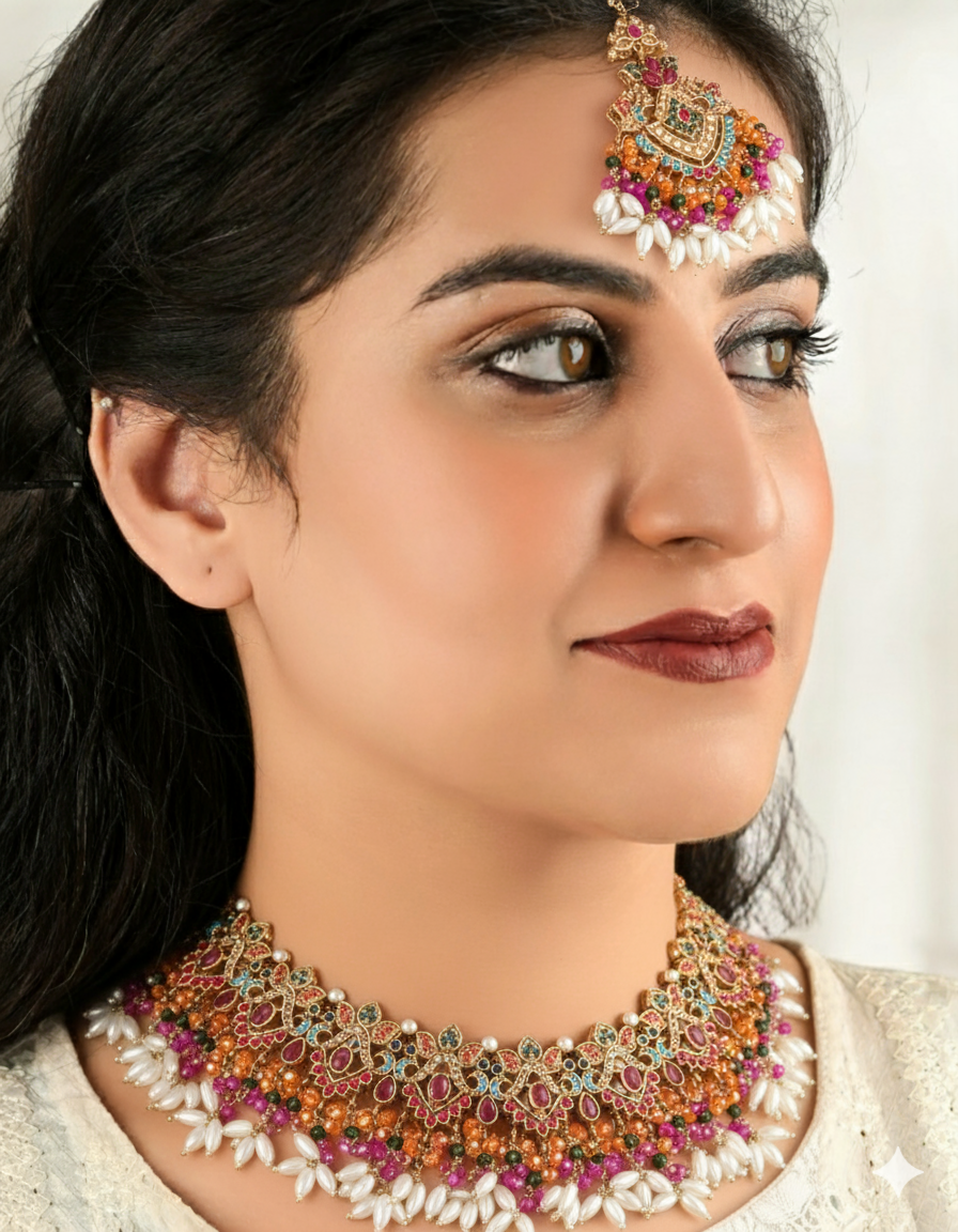 Bridal Naurattan Necklace Set