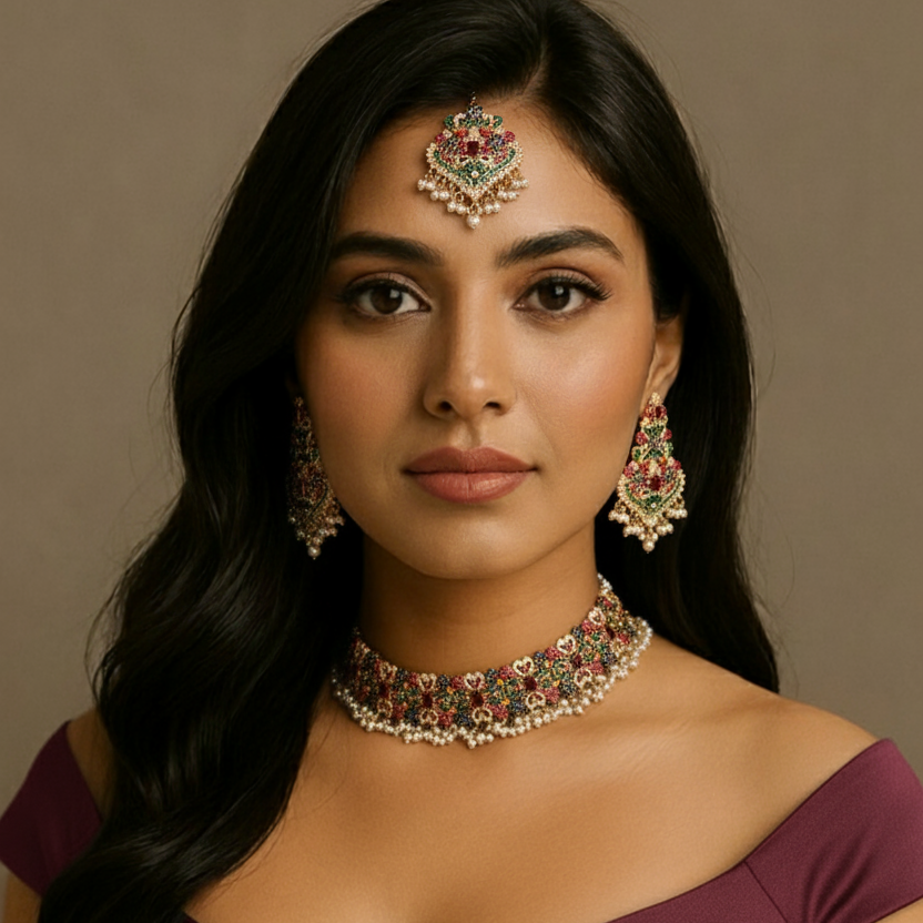 Encrusted Naurattan Necklace Set 02