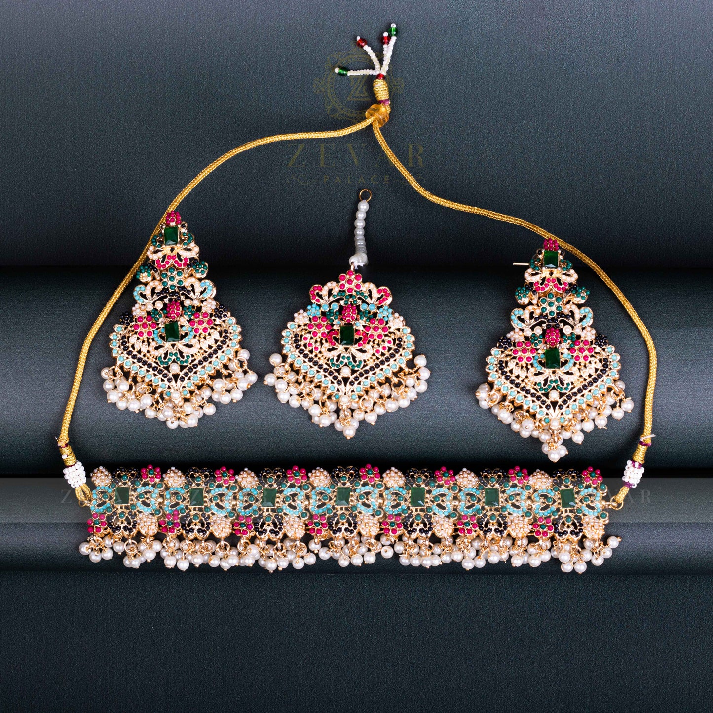 Encrusted Naurattan Necklace Set 02