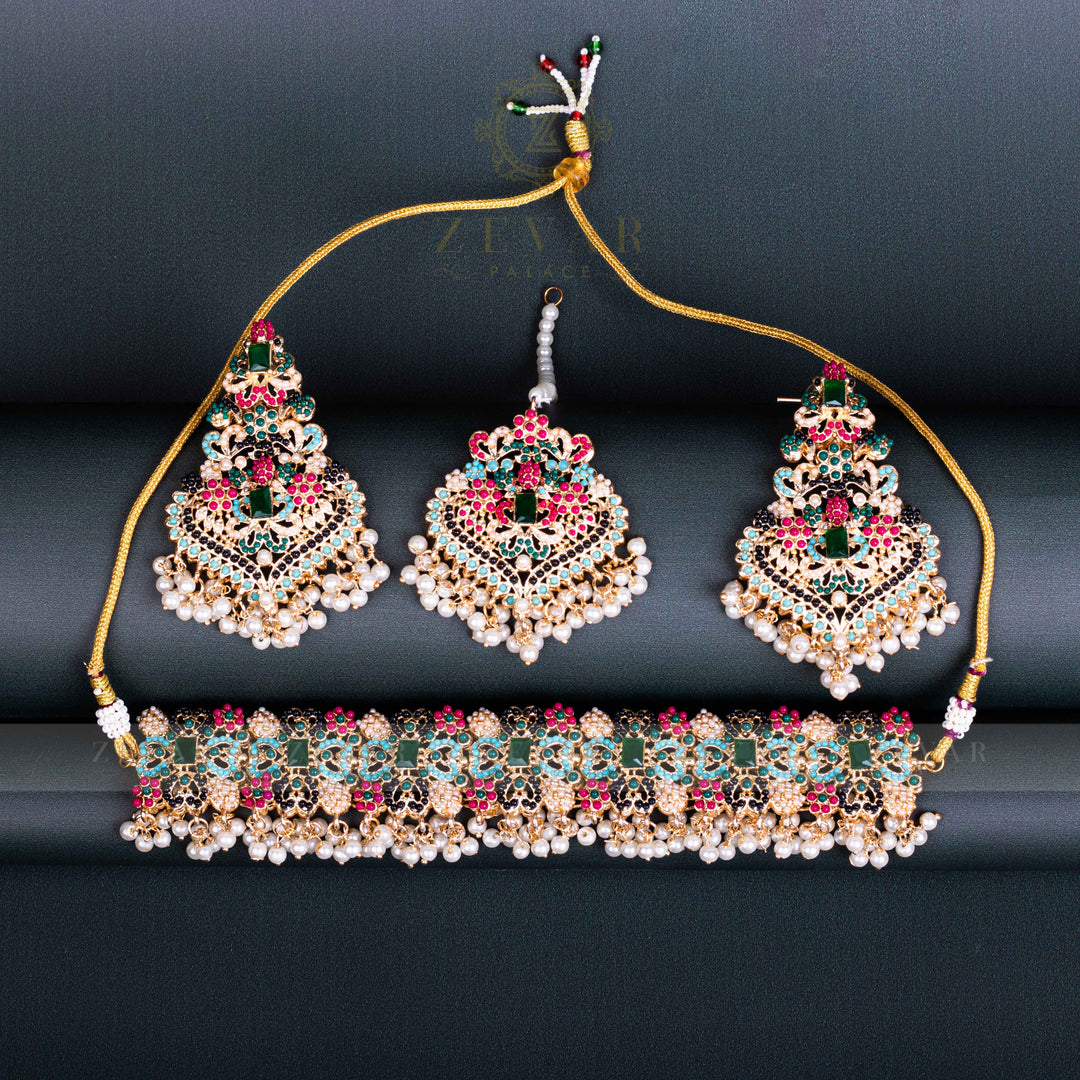 Encrusted Naurattan Necklace Set 02