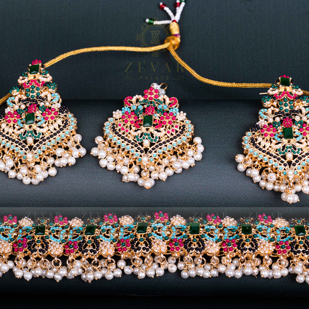 Encrusted Naurattan Necklace Set 02