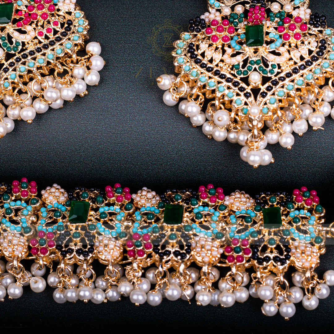 Encrusted Naurattan Necklace Set 02