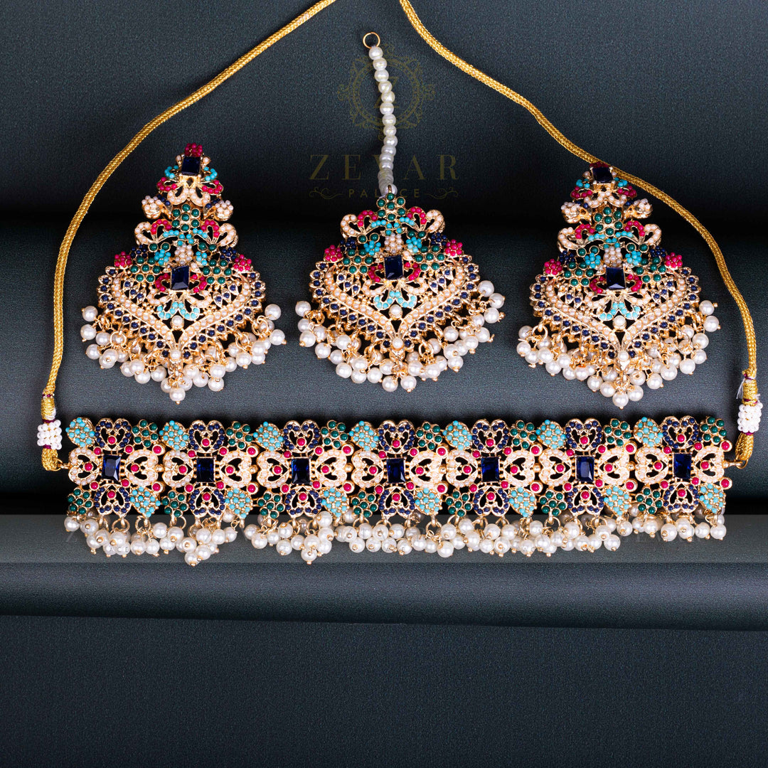 Encrusted Naurattan Necklace Set 02