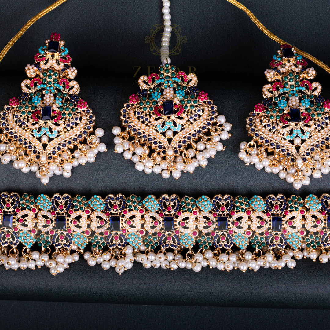 Encrusted Naurattan Necklace Set 02