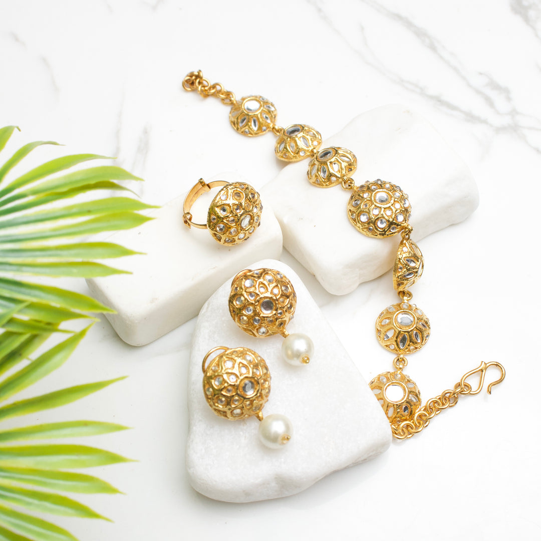 Gold Metallic Toned Handcrafted Bracelet With E&R
