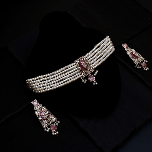 Statement Lilac Tribal Chokker & Earing