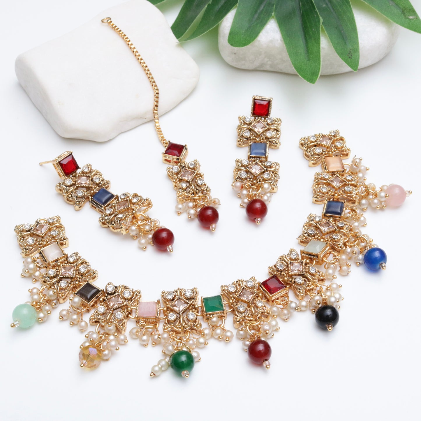 Gemstones & Zircones Antique Necklace Set