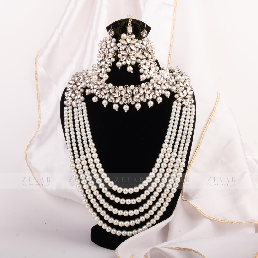 Imperial Bridal Kundun Pearl Set Silver
