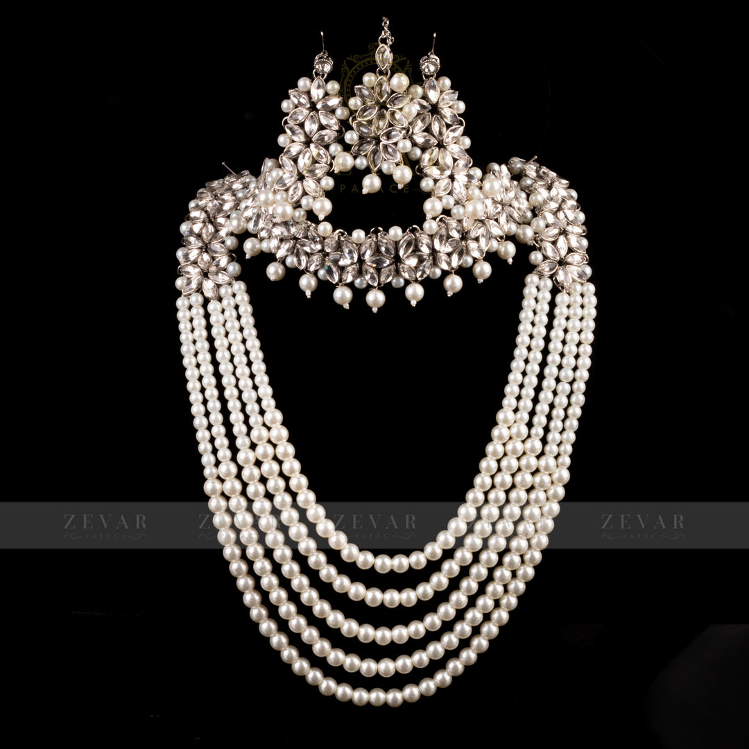 Imperial Bridal Kundun Pearl Set Silver
