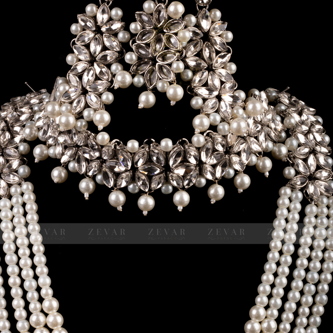 Imperial Bridal Kundun Pearl Set Silver