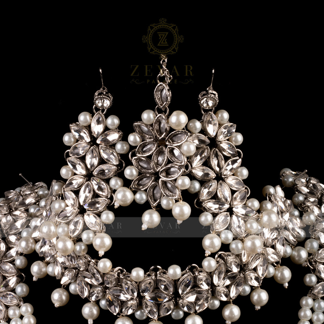 Imperial Bridal Kundun Pearl Set Silver