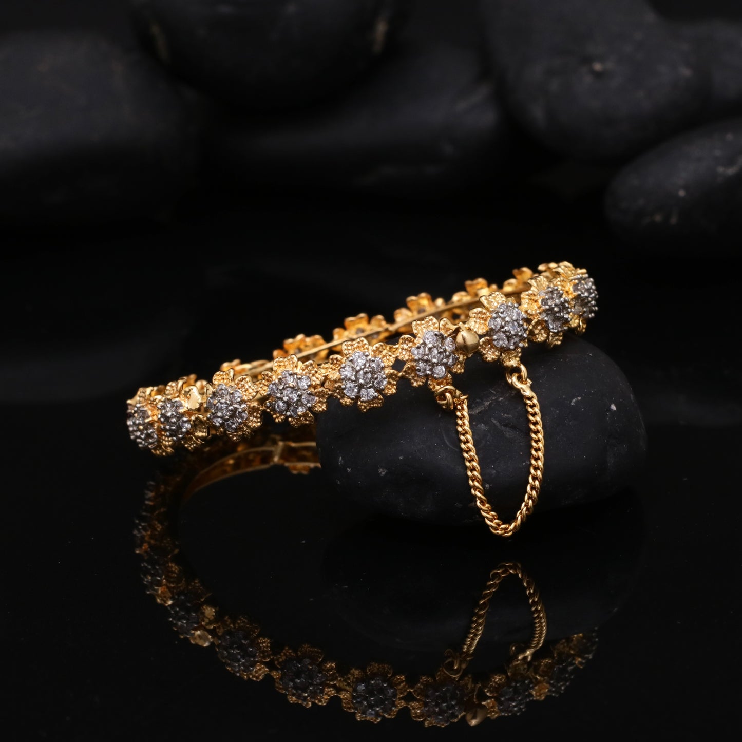 Zircon Flower Golden Bangle