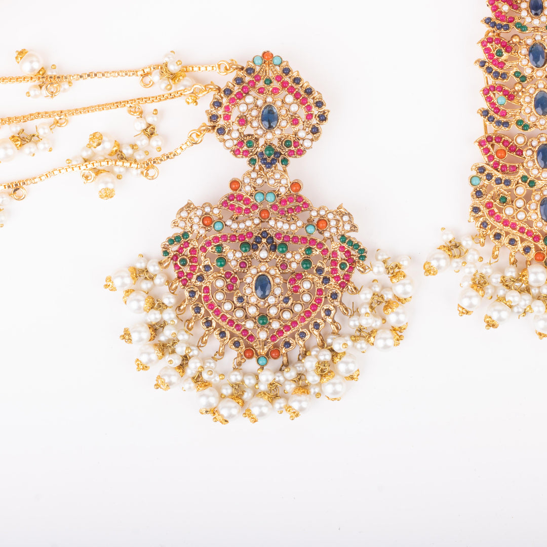 Rang-e-Bahar Earing & Teeka Blue