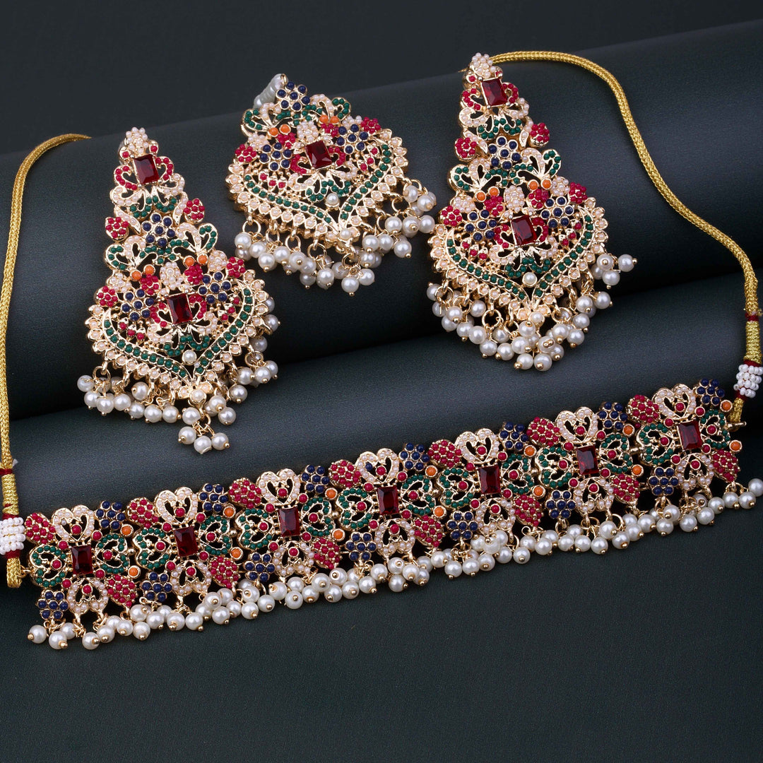Encrusted Naurattan Necklace Set 02