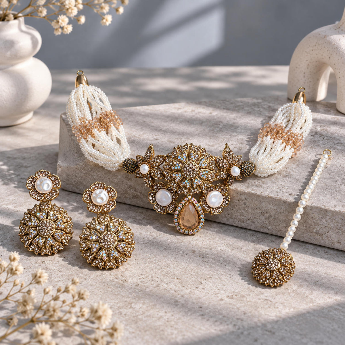 Royal Blossom Pearl Choker Set