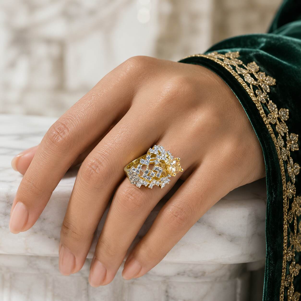 Meher-e-Zar Champagne Crystal Lattice Ring 7