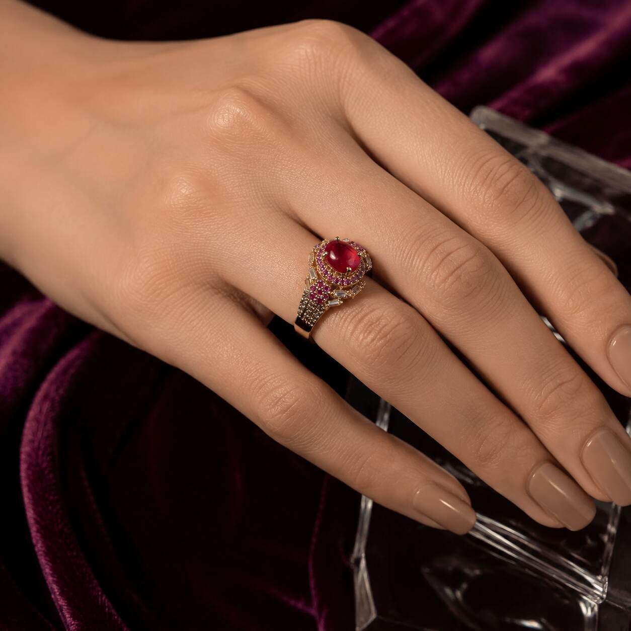 Shahbano Ruby Crystal Filigree Ring – view 7