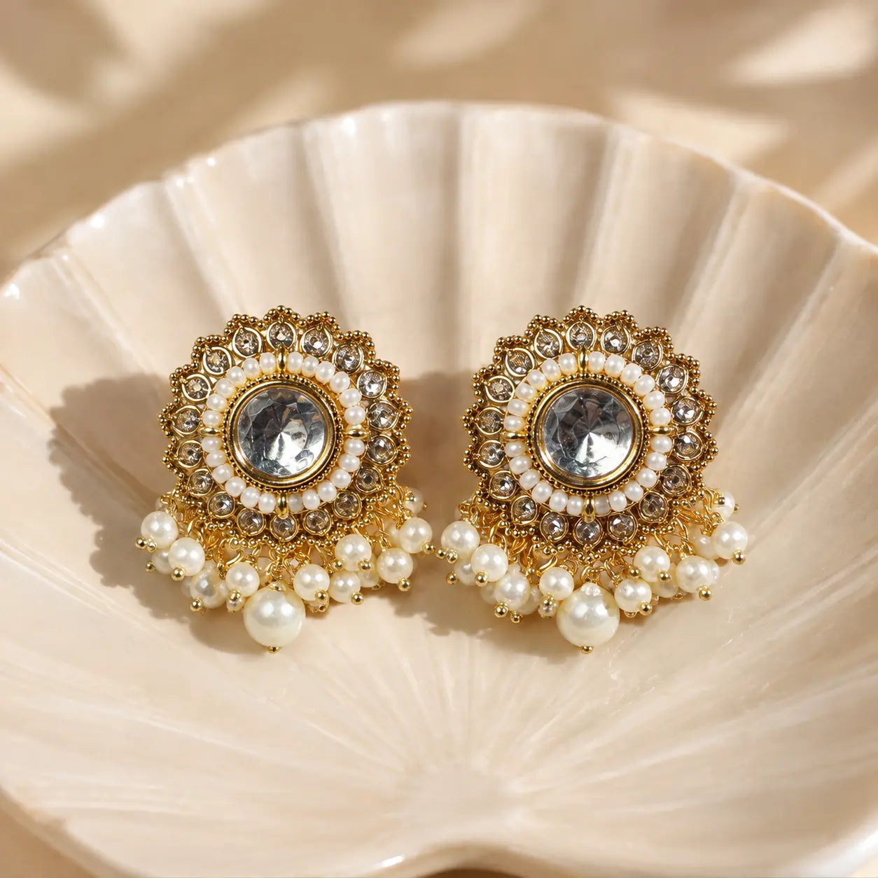 Pearl Kundan Studs