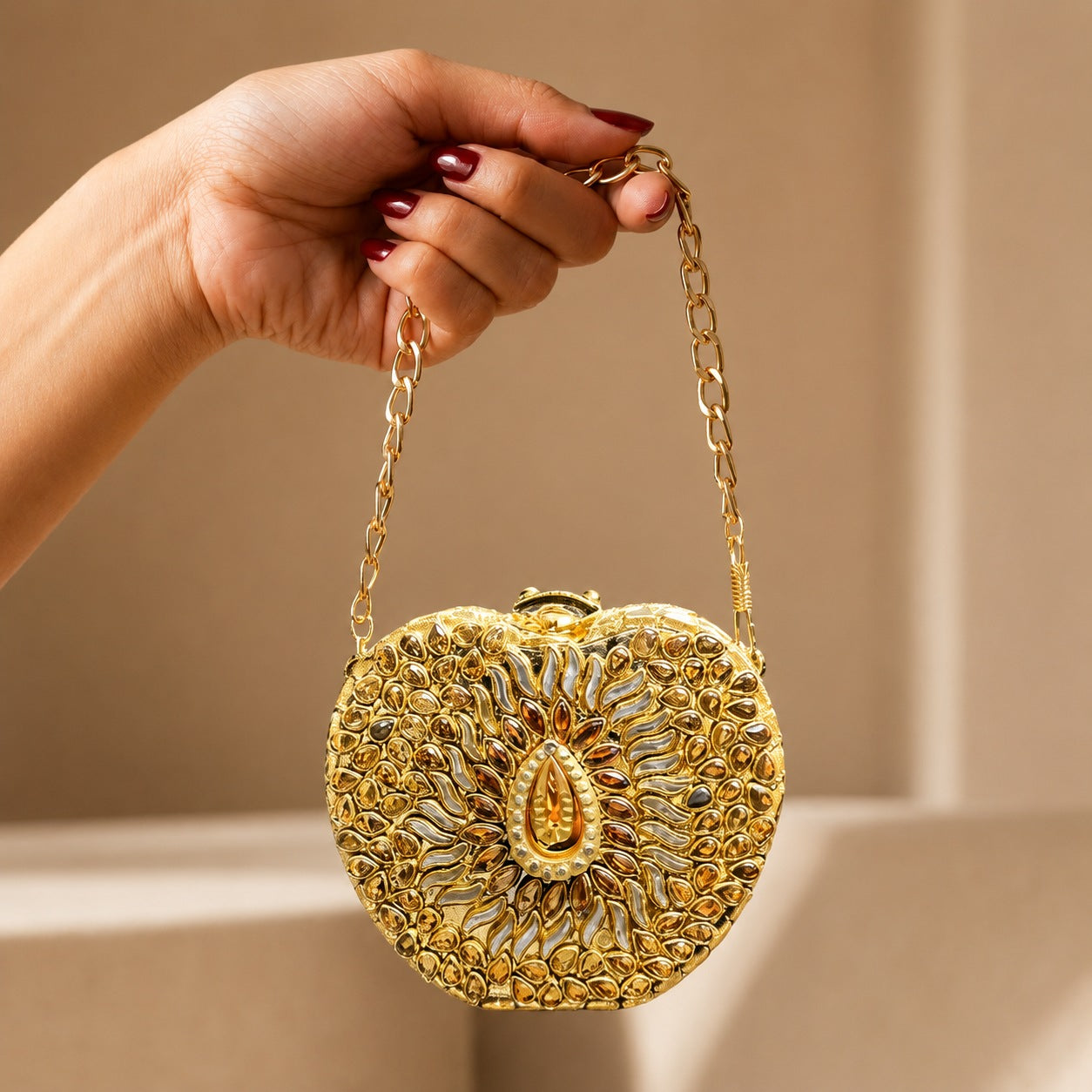 The Moonlit Dew – Bridal Evening Bag with Chain Regular