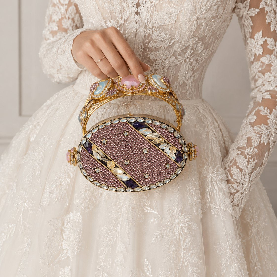 Amethyst Crown Oval Jewelled Bridal Clutch