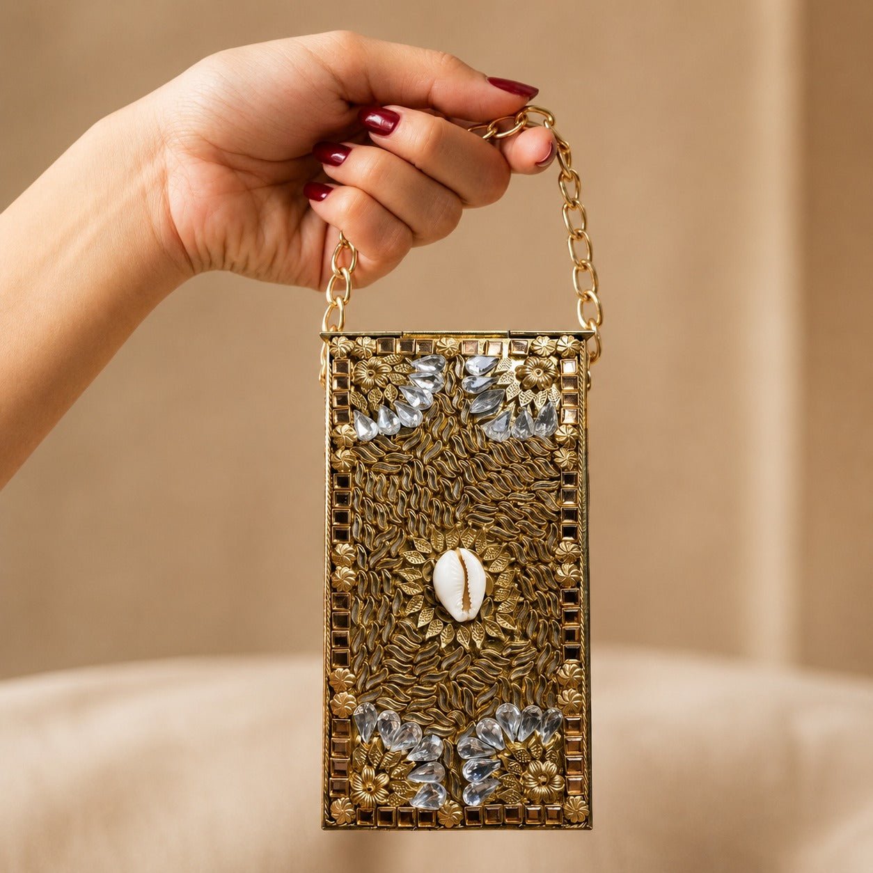 Velour Noir Jewel Clutch – Bridal Evening Bag with Chain