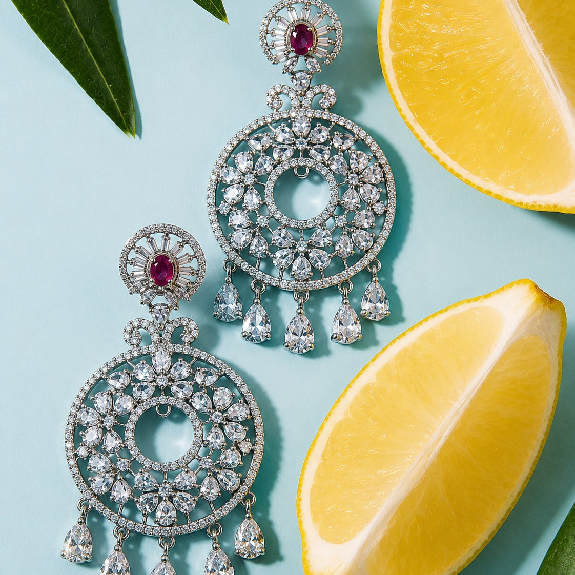 Ruby Crystal Chandbali Earrings