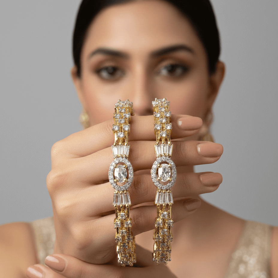 The Diamond-Touch Golden Silver Bangle Pair