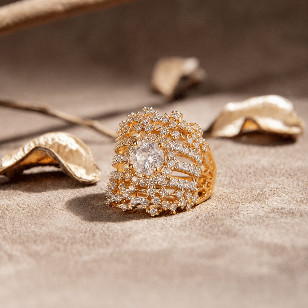 Handcrafted 22k Gold Statement Glacier Frost Ring