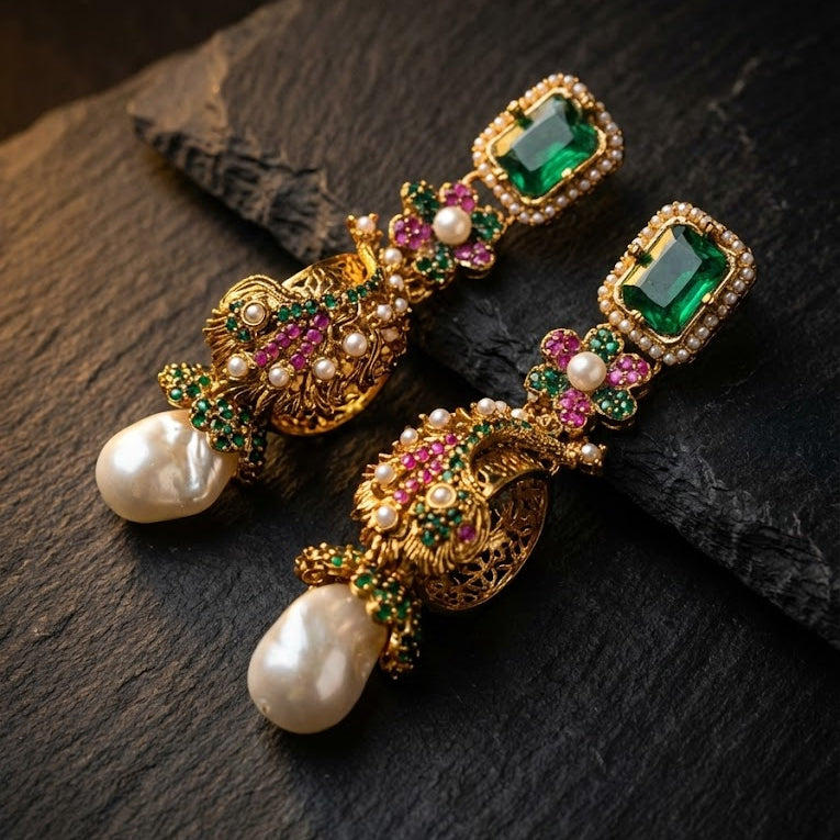 Azure Luxe Baroque Drop Earrings