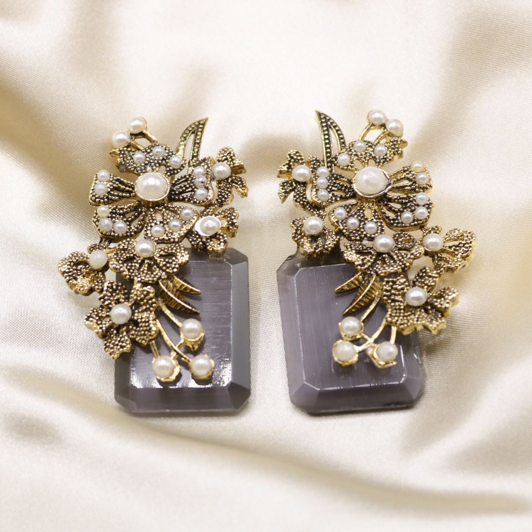 Hand Crafted Blossom Earrings - Gold Plated Semi Precious Stone