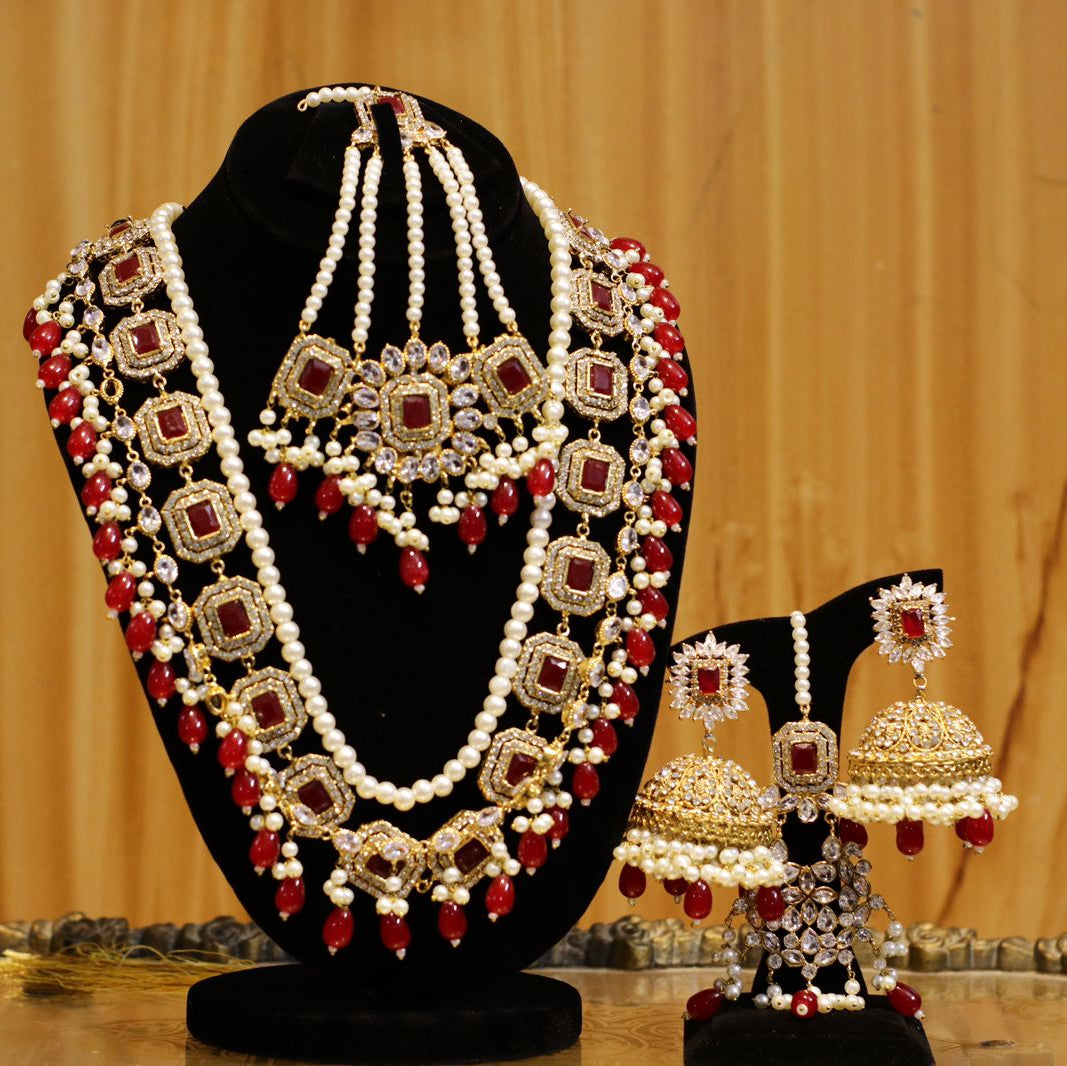 Splendid Pearl Moti and Red Beads Set