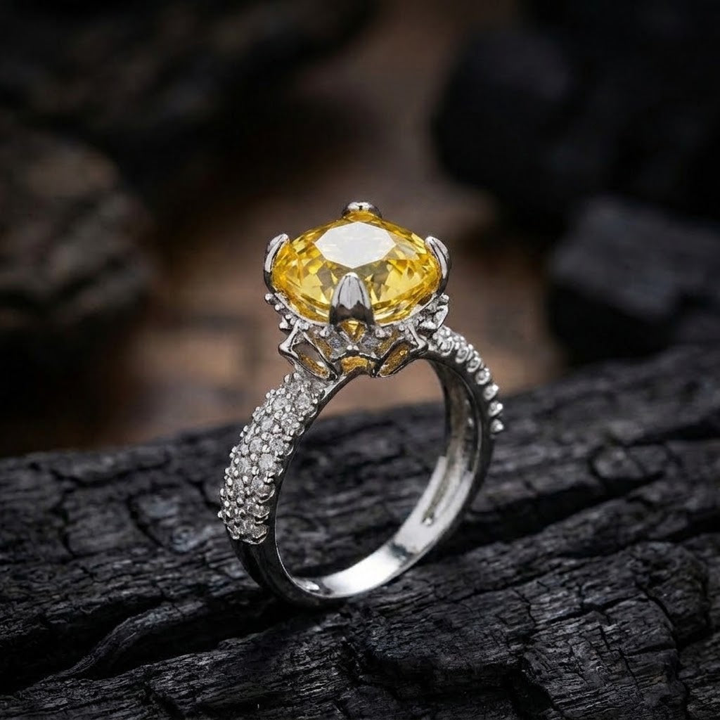 Cubic Zircons Ring With Silver Polish
