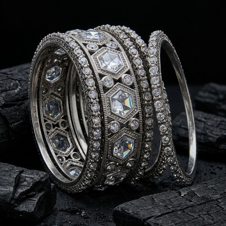 The Royal Hexa-Glow Gold Bangle Set Silver