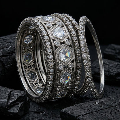 The Royal Hexa-Glow Gold Bangle Set Silver