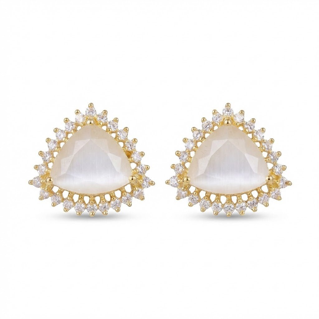 Jarao Stone AD Stud Earrings - Gold & Silver Plated