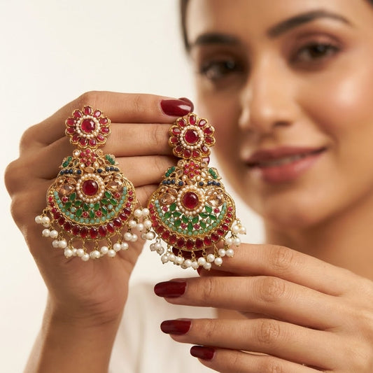 Lavish Nauratan Earrings - Premium 9-Stone Statement Jewelry