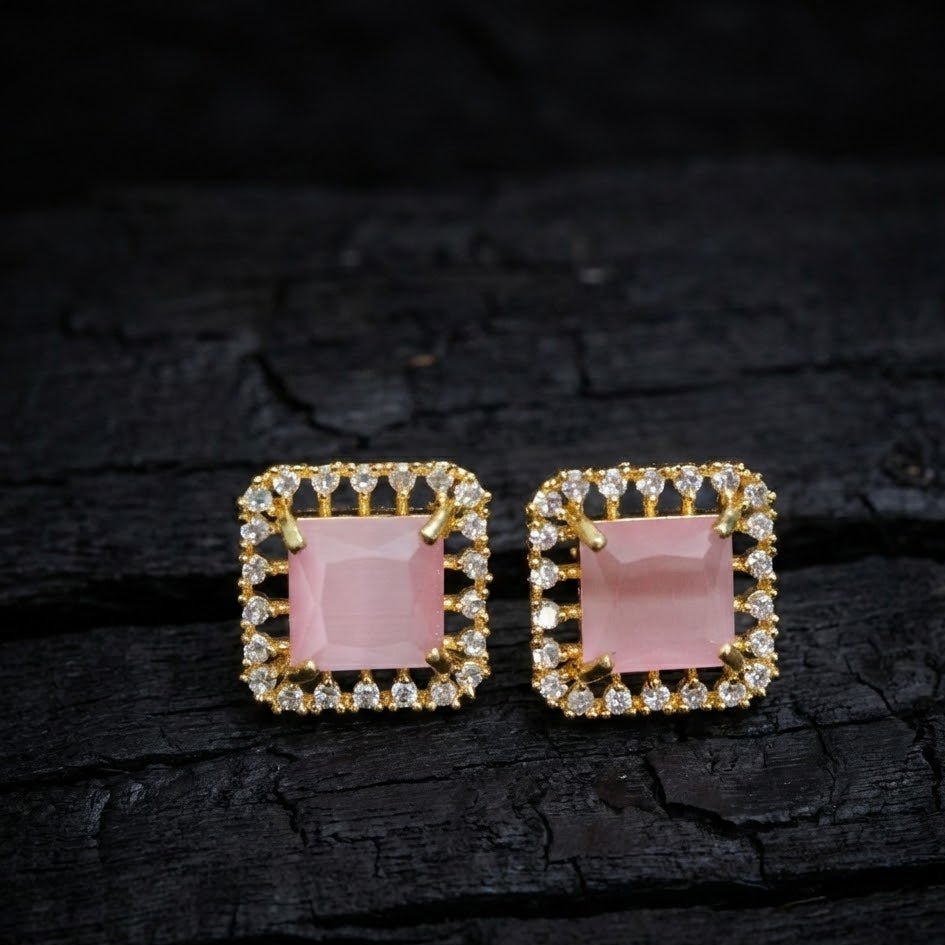 Vintage Bloom AD Studs - Oxidized Jarao Stone Earrings