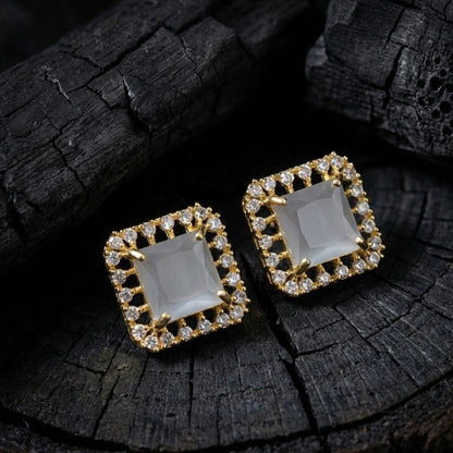 Vintage Bloom AD Studs - Oxidized Jarao Stone Earrings