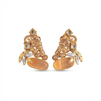 Hand Crafted Gold Plated Jhumka Earrings - Premium Stone Work