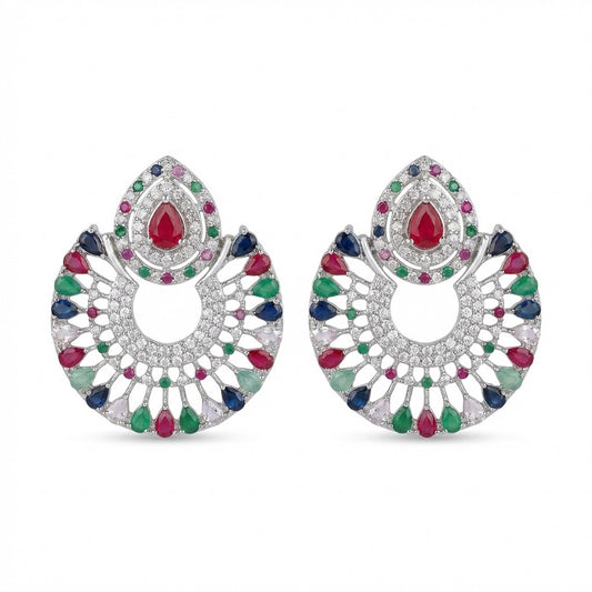 Silver Moon Drop Stud Earrings